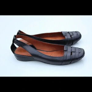 gentle souls Black Leather Woven Slingback Flats